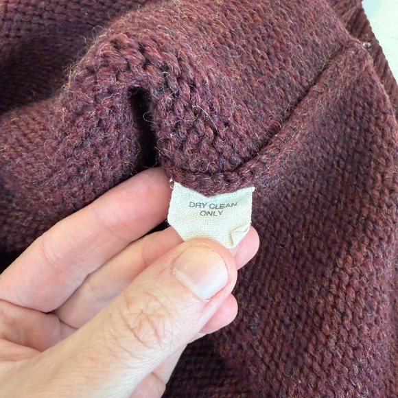 Vtg JCrew Mens Roll Neck Wool Oarsman Sweater L Burgundy 90s Fisherman HOLE READ - Picture 5 of 5